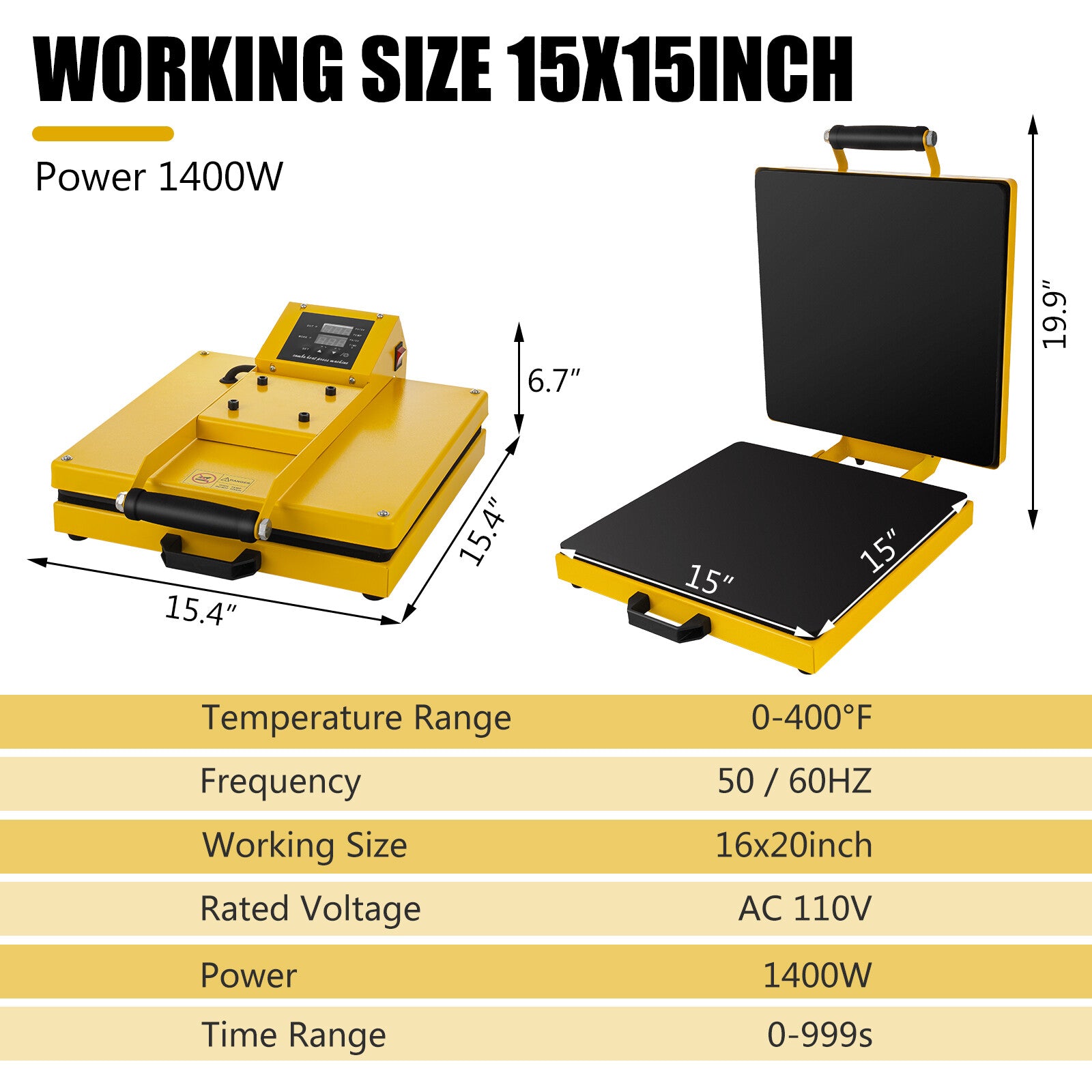 15"X15" DIY Digital Clamshell T-shirt Heat Press Machine Sublimation Transfer