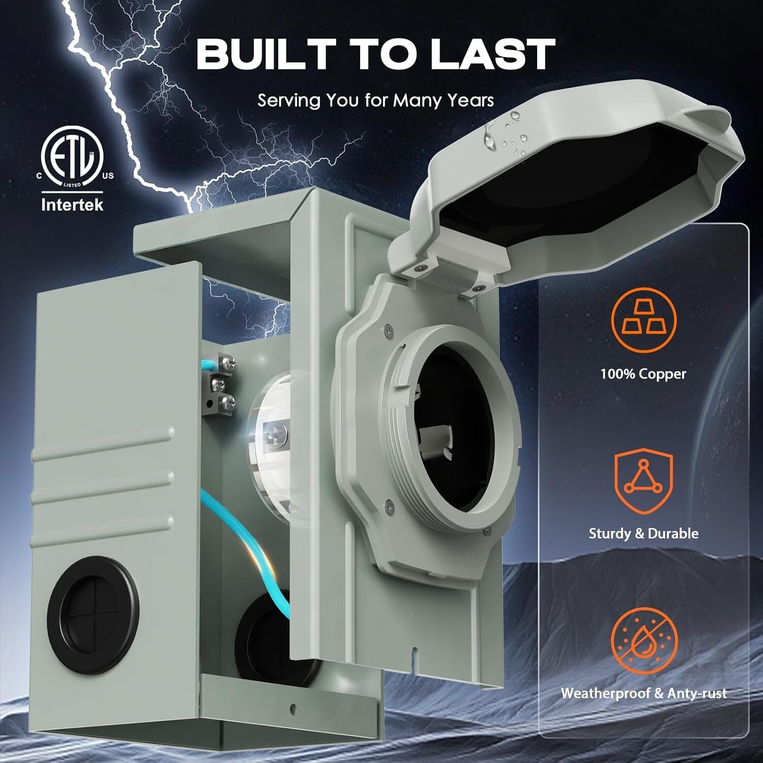 50 Amp 25FT Generator Power Cord and Waterproof Power Inlet Box 14-50P to CS6364