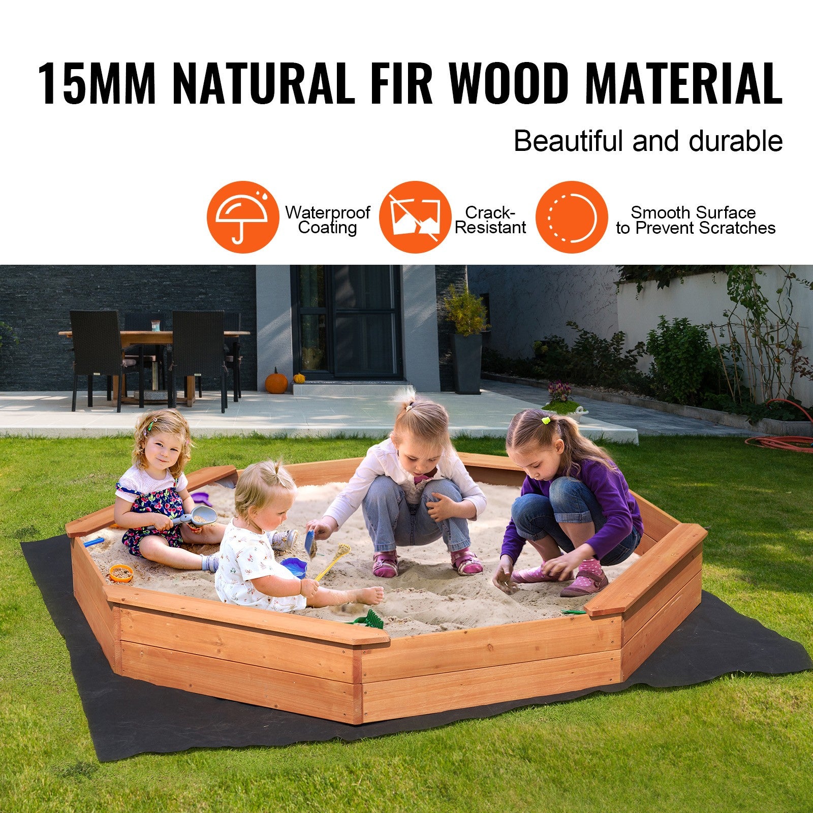 Uimoso Wooden Sandbox with Cover Octagonal Sand Box Sand Pit Outdoor Ages 3-12