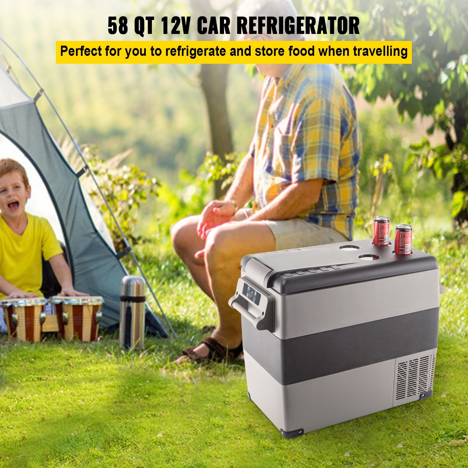 55L Portable Travel Car Refrigerator Freezer Truck Mini Fridge Camping 12V 24V