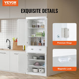 VEVOR 72" Kitchen Pantry Storage Tall Cabinet 4 Doors 3 Adjustable Shelves