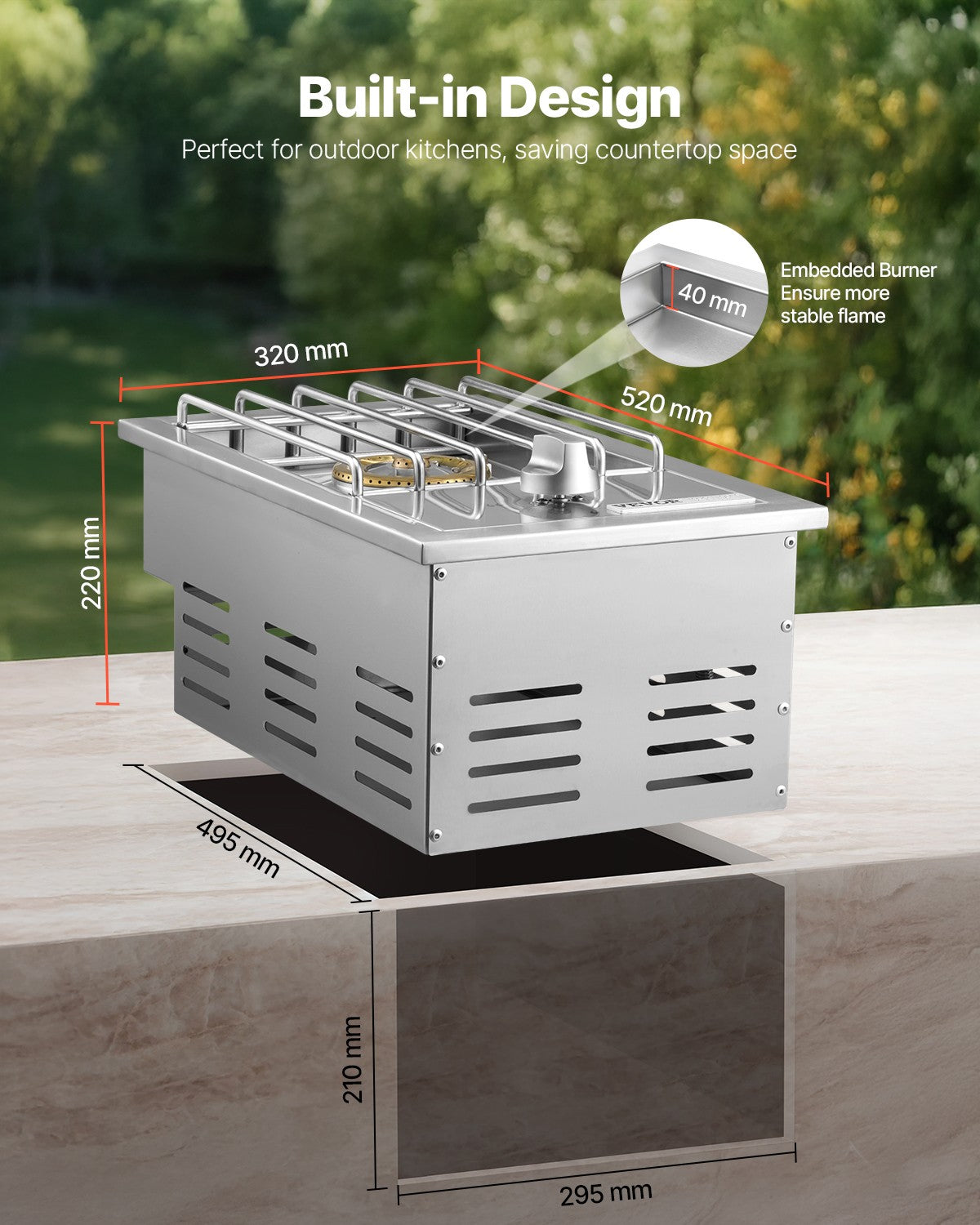 VEVOR Single Grilling Side Burner for Outdoor 15,000BTU Propane & Natural Gas