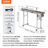 VEVOR Belt Conveyor PVC Stainless Steel Belt Conveyor 47"x7.8" Double Guardrail