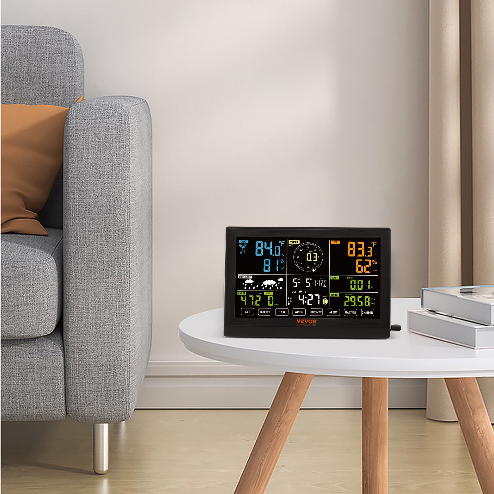 7-in-1 Wireless Weather Station 7.5 in Display for Indoor Outdoor-NO WIFI