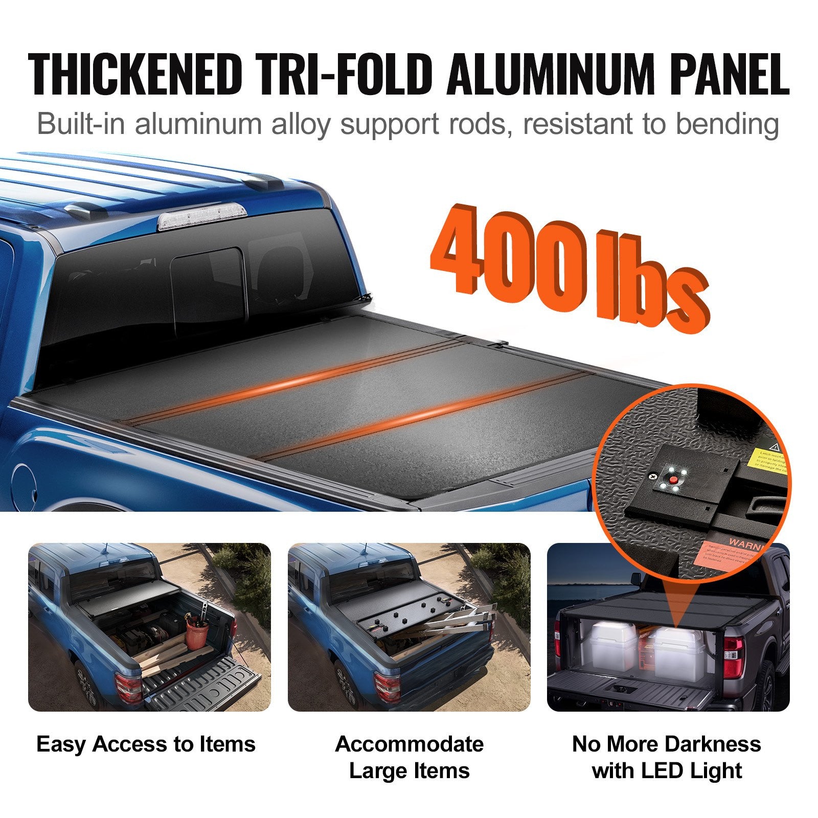 VEVOR Tri-Fold Truck Bed Tonneau Cover, Compatible with 2009-2024 Ram 1500 (19-2