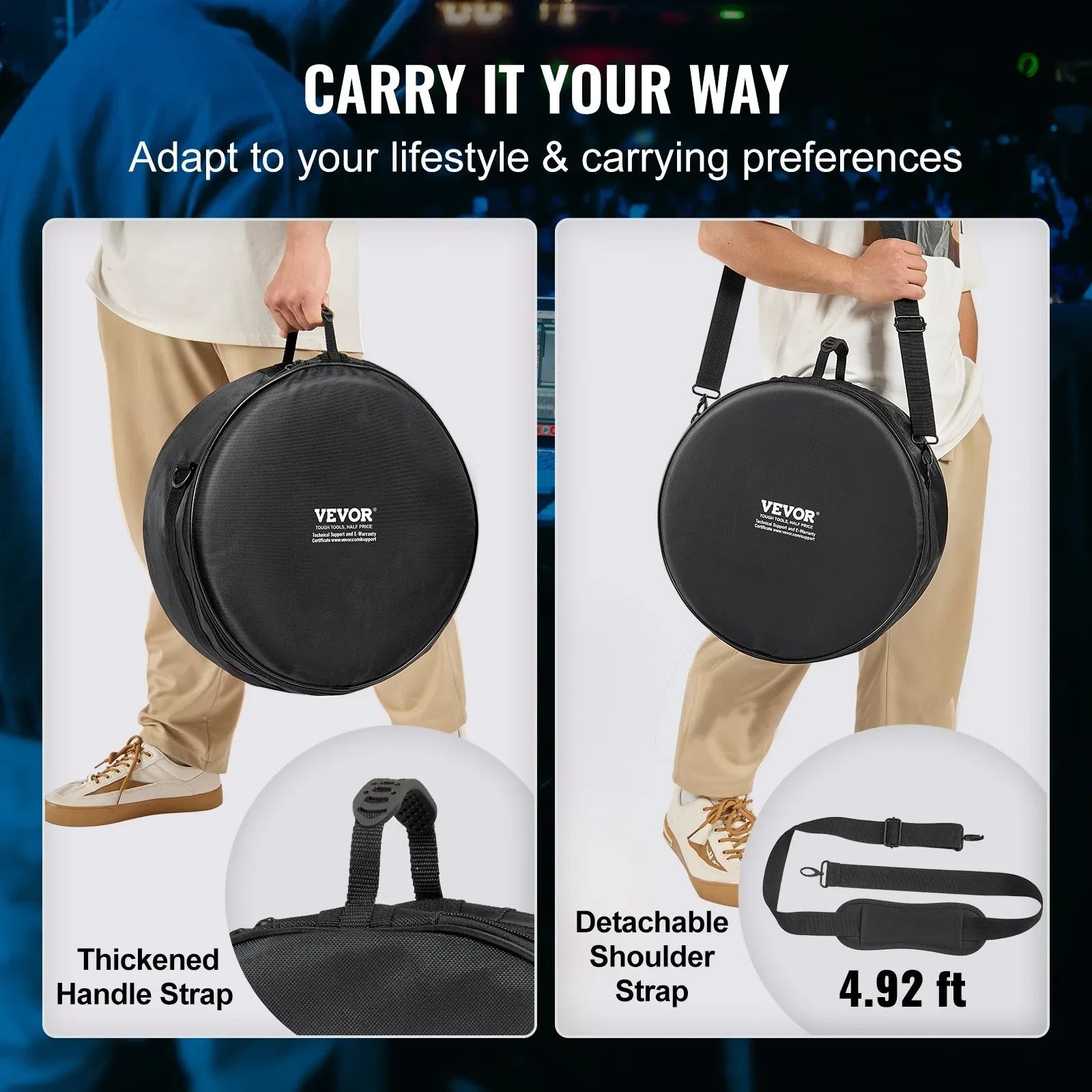 VEVOR 5-Piece Drum Bag Set Padded Drum Cases 1680D Oxford Fabric Foldable