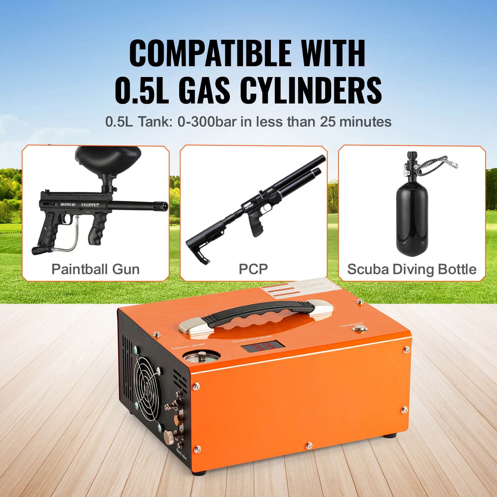 PCP Air Compressor 4500PSI/30Mpa Built-in Converter DC12V/AC120V Auto-Stop