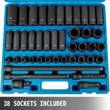 43 Pcs 1/2" Impact Socket Set,Drive Sockets 6-Point Metric 9-30 Mm,Standard/Deep