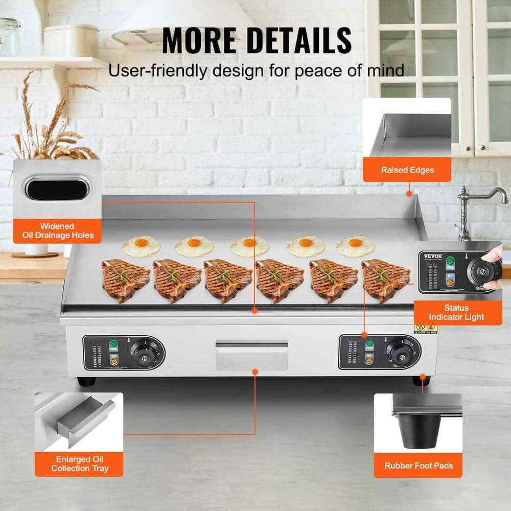 VEVOR Commercial Electric Griddle, 4400W Countertop Flat Top Grill,28.74"x15.75"