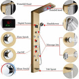 LED Shower Panel Tower Massage System Rain&Waterfall Jets Faucet Stainless Steel