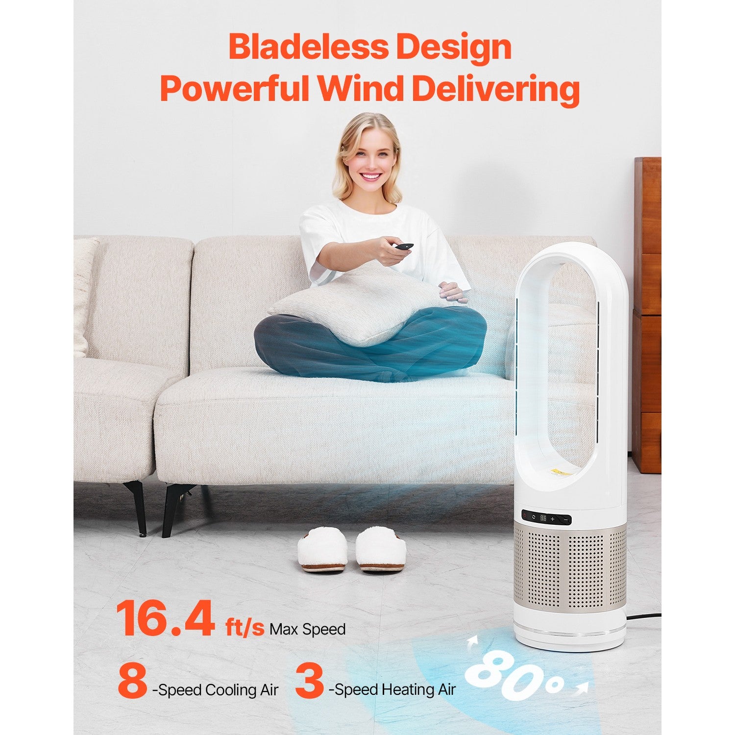 Uimoso 34" Bladeless Tower Fan Oscillating Heat Cooling HEPA Air Purifier Remote