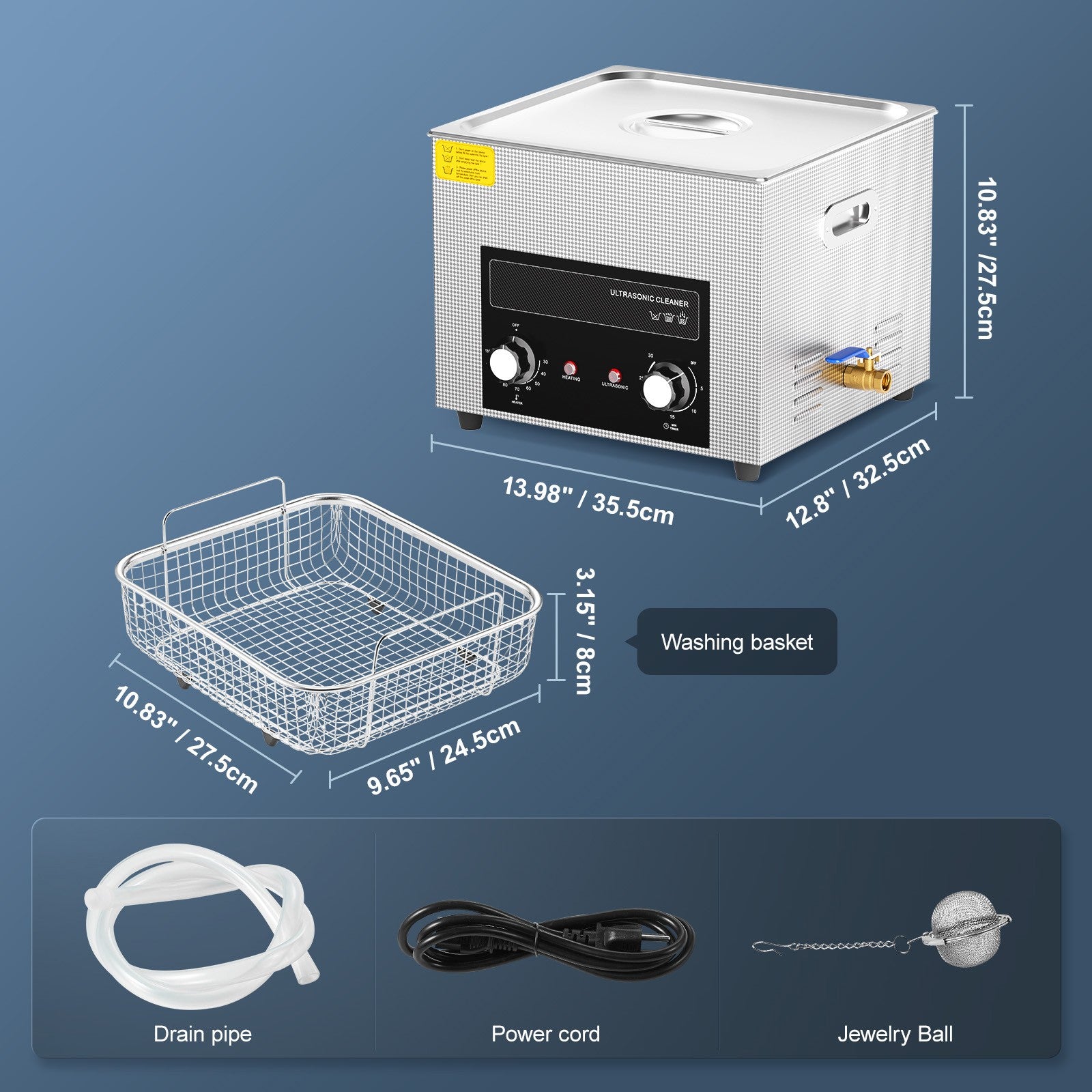 15L Ultrasonic Cleaner with Heater Timer & Basket Digital Sonic Heating Machine