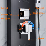 LED Shower Panel Tower Massage System Rain&Waterfall Jets Faucet Stainless Steel