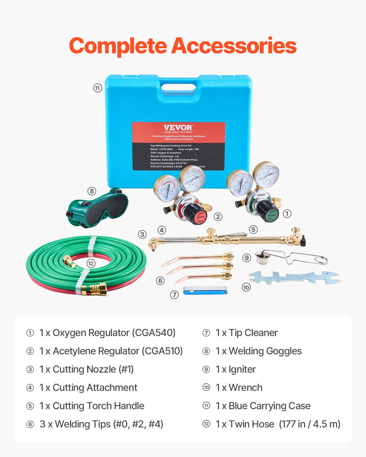 VEVOR Oxygen Acetylene Torch Kit 14PCS Gas Welding Cutting  & Portable Case Hose