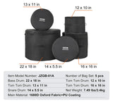 VEVOR 5-Piece Drum Bag Set Padded Drum Cases 1680D Oxford Fabric Foldable