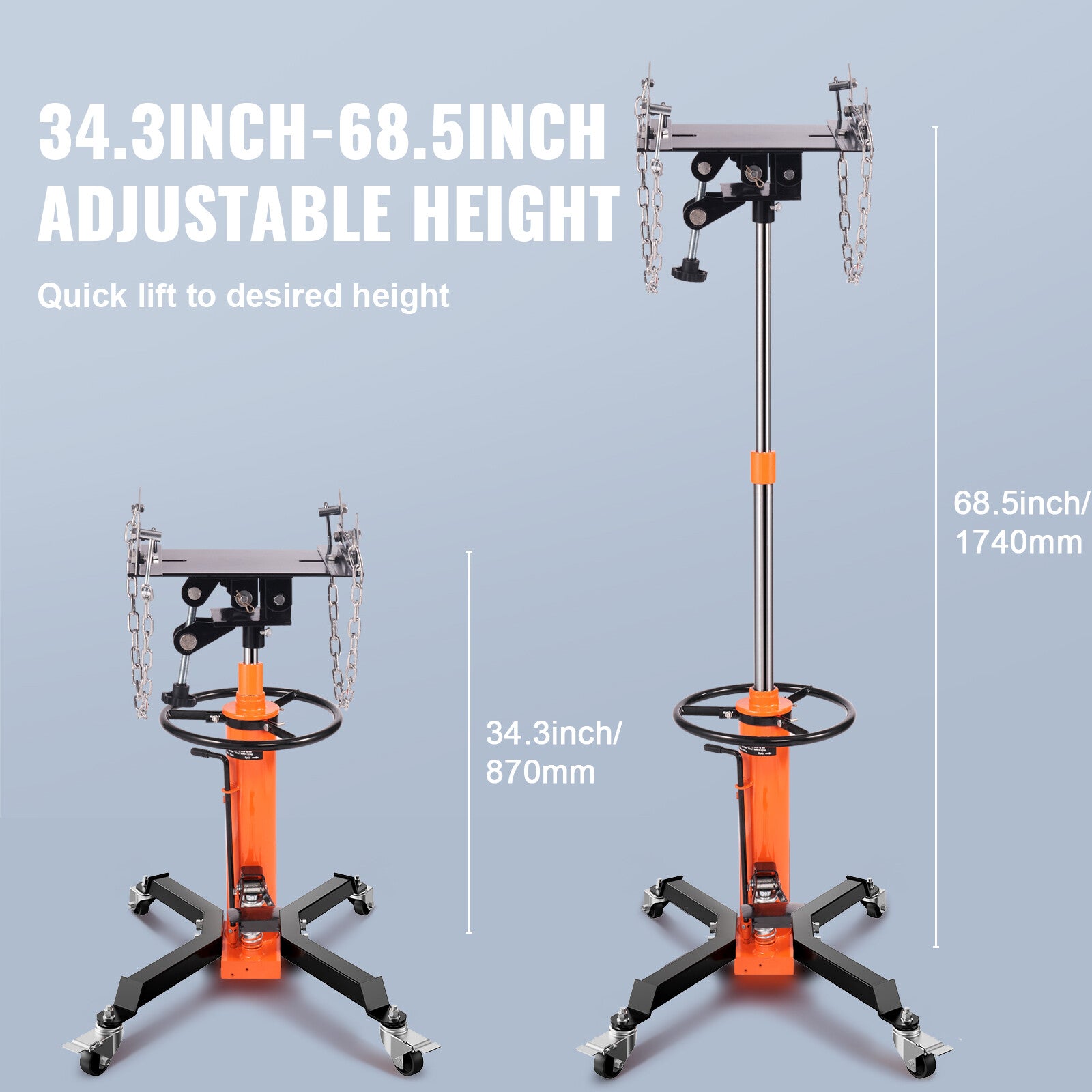 VEVOR 1322-1660 lbs Hydraulic Transmission Jack 360° Swivel Wheels Lift Hoist