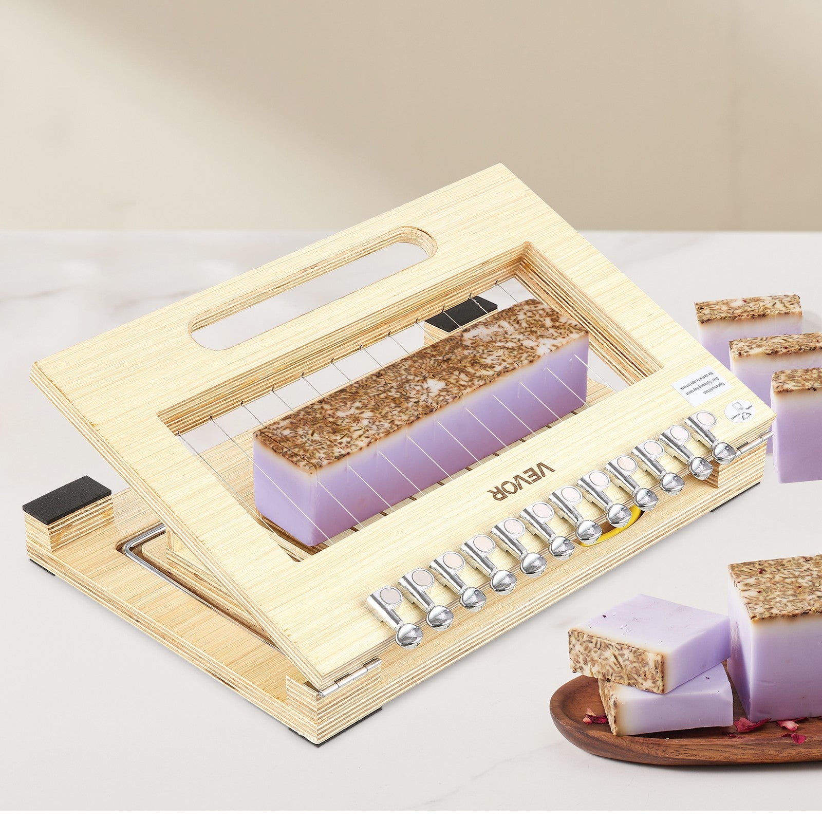 VEVOR Soap Cutter Cut Wood Soap Slicer 1 in 1-12 Pcs Bars Wood Frame Steel Wire