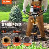 VEVOR Post Hole Digger 43cc Gas Powered Earth Digger with 8" Auger Drill Bit