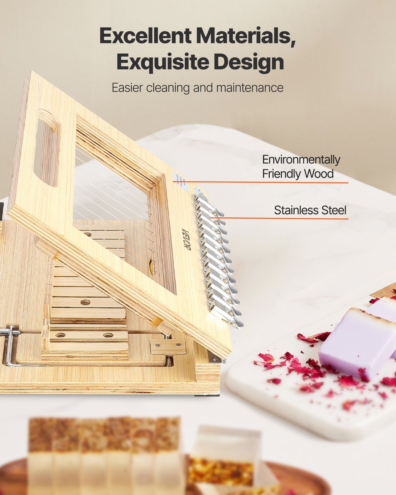 VEVOR Soap Cutter Cut Wood Soap Slicer 1 in 1-12 Pcs Bars Wood Frame Steel Wire