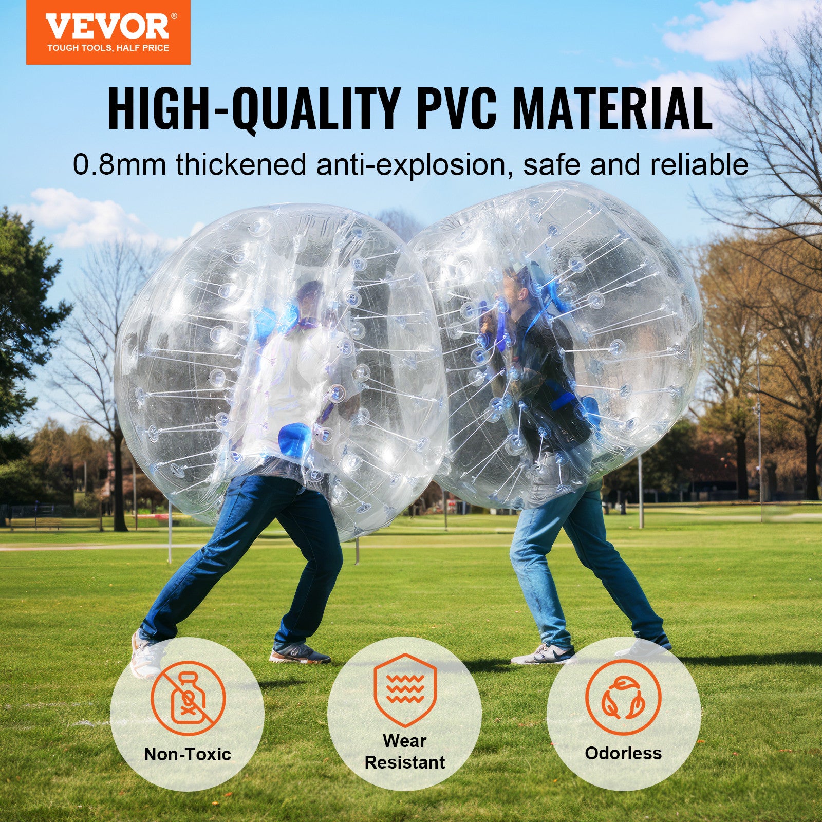 VEVOR Inflatable Bumper Balls 2-Pack 4FT/1.2M Sumo Zorb Balls for Teens