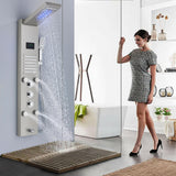 LED Shower Panel Tower Massage System Rain&Waterfall Jets Faucet Stainless Steel