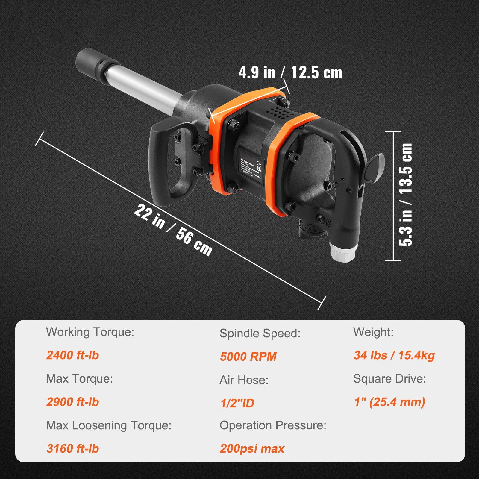 Uimoso1 Inch Air Impact Wrench Impact Gun Up to 3160ft-lbs Reverse Torque Output