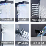LED Shower Panel Tower Massage System Rain&Waterfall Jets Faucet Stainless Steel