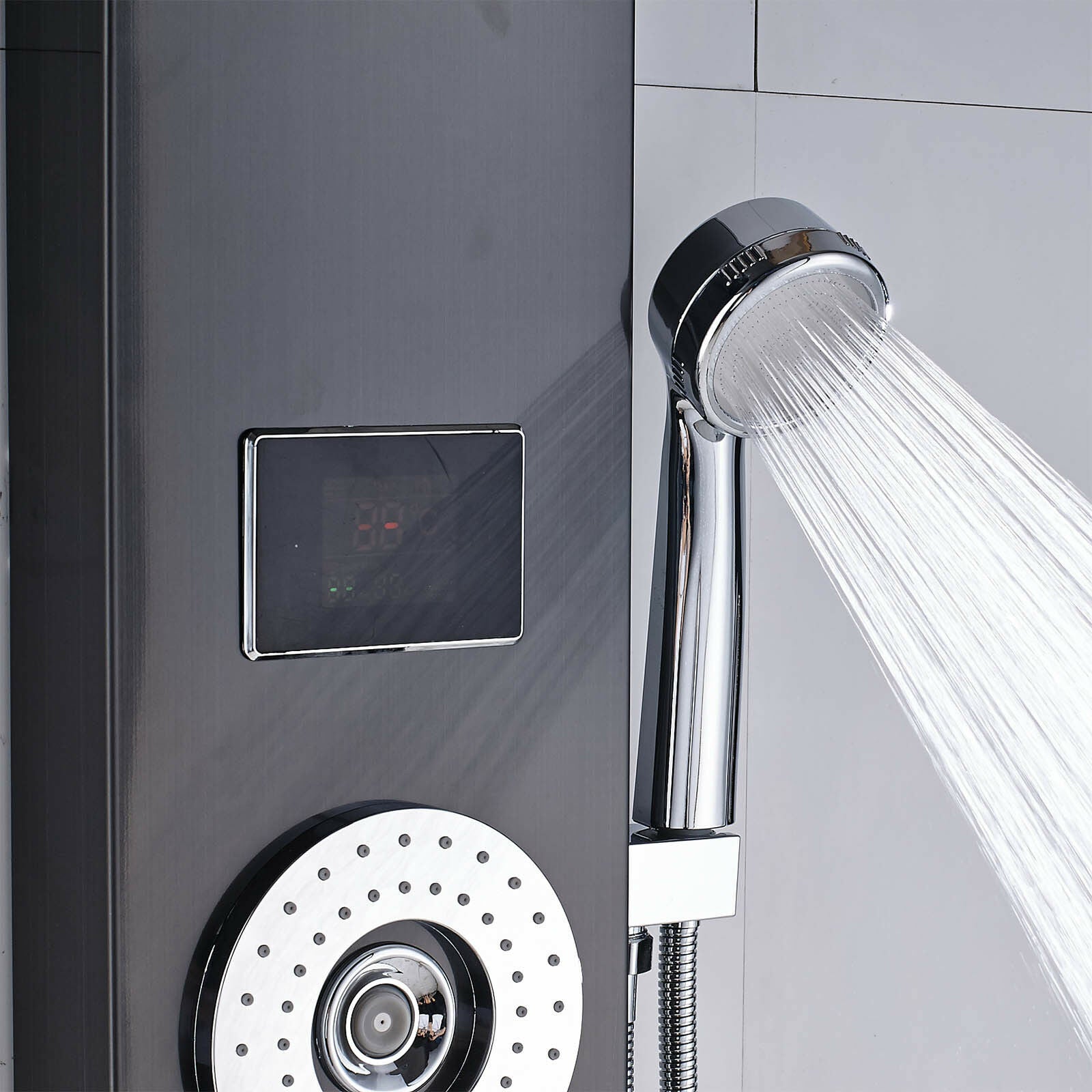 LED Shower Panel Tower Massage System Rain&Waterfall Jets Faucet Stainless Steel