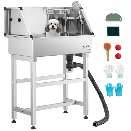 VEVOR 34 inch Dog Grooming Bath Tub Stainless Steel with Faucet for Pets