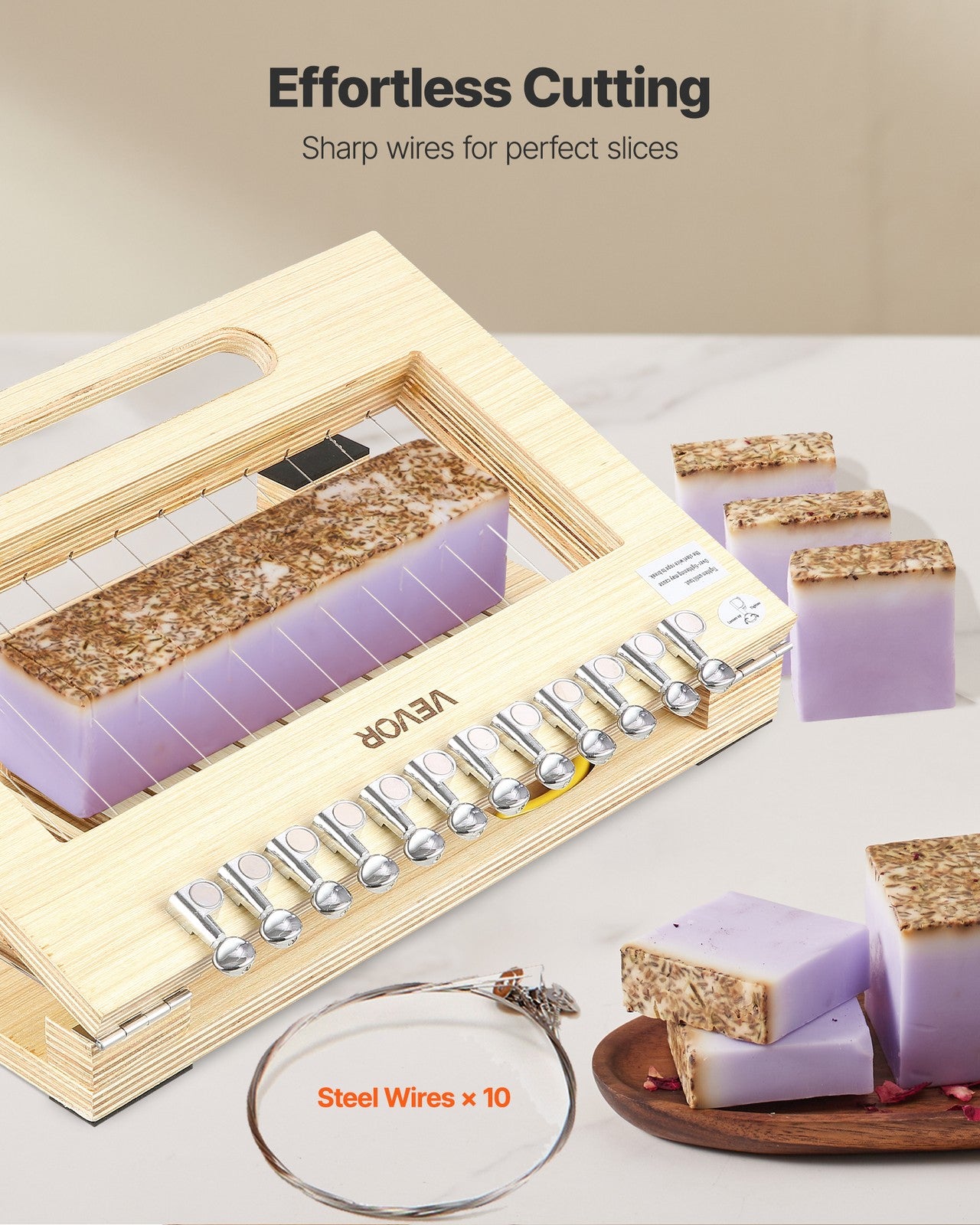 VEVOR Soap Cutter Cut Wood Soap Slicer 1 in 1-12 Pcs Bars Wood Frame Steel Wire