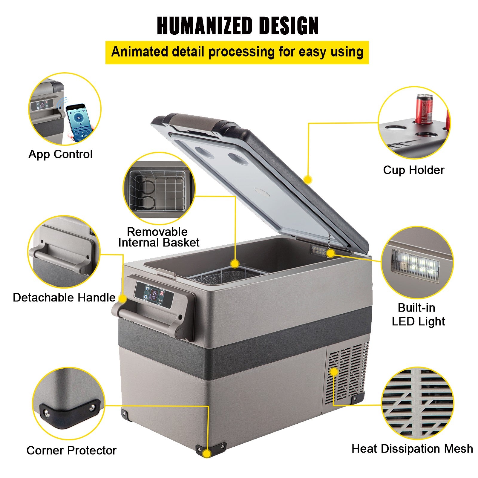Car Fridge Freezer Cooler 47.5QT Portable Compressor 45L Mini Refrigerator Home
