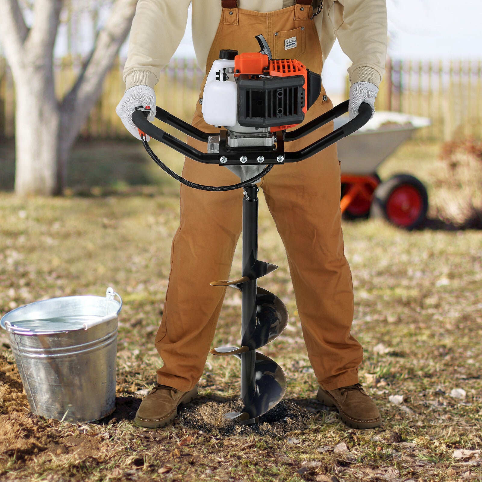 VEVOR Post Hole Digger 43cc Gas Powered Earth Digger with 8" Auger Drill Bit