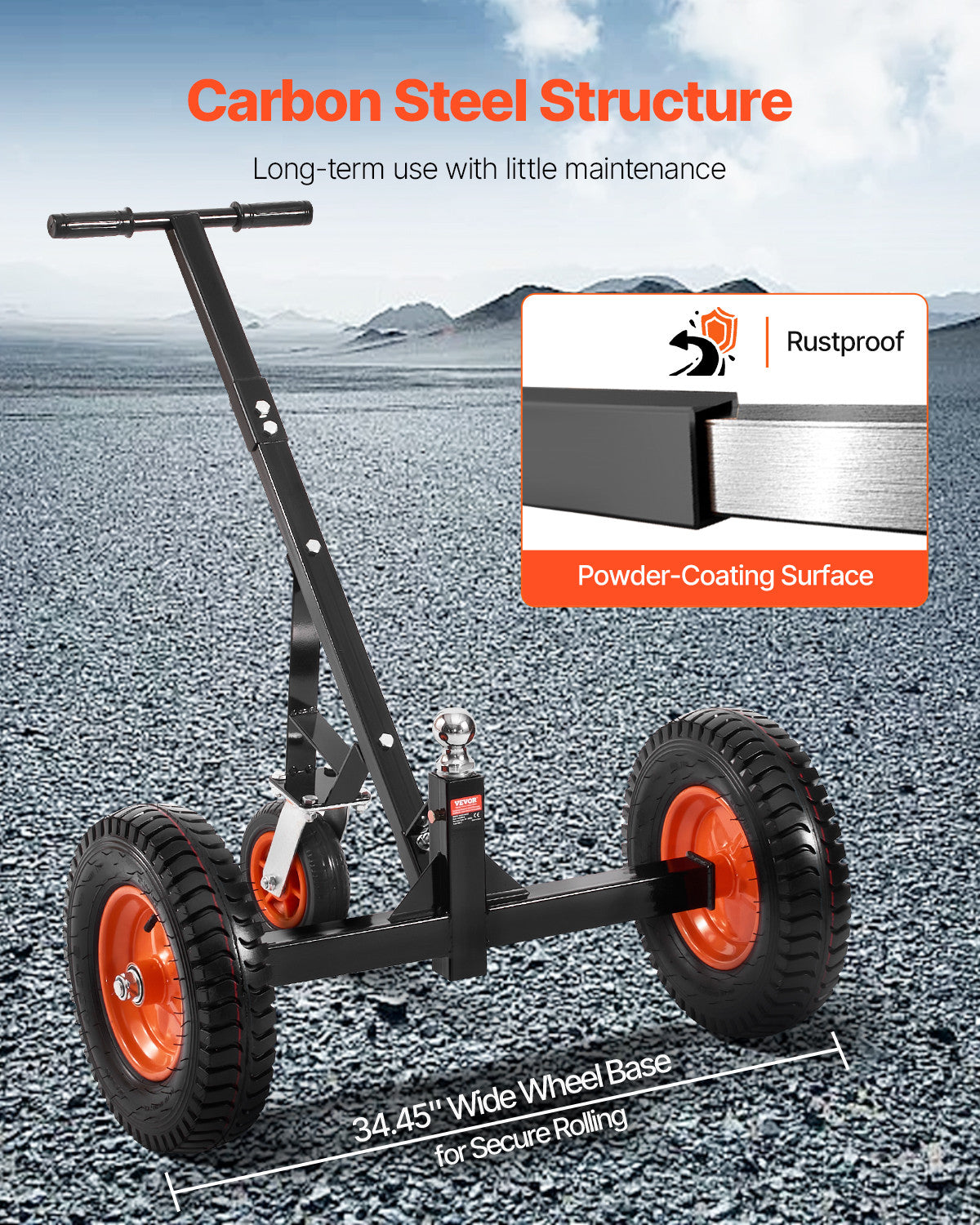 VEVOR 1200lbs Trailer Dolly 18 and 22 in Adjustable Height 2 in Ball