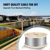 Uimoso T316 500Ft Stainless Steel Cable 3/16" Cable Railing Wire Rope Cable 1x19