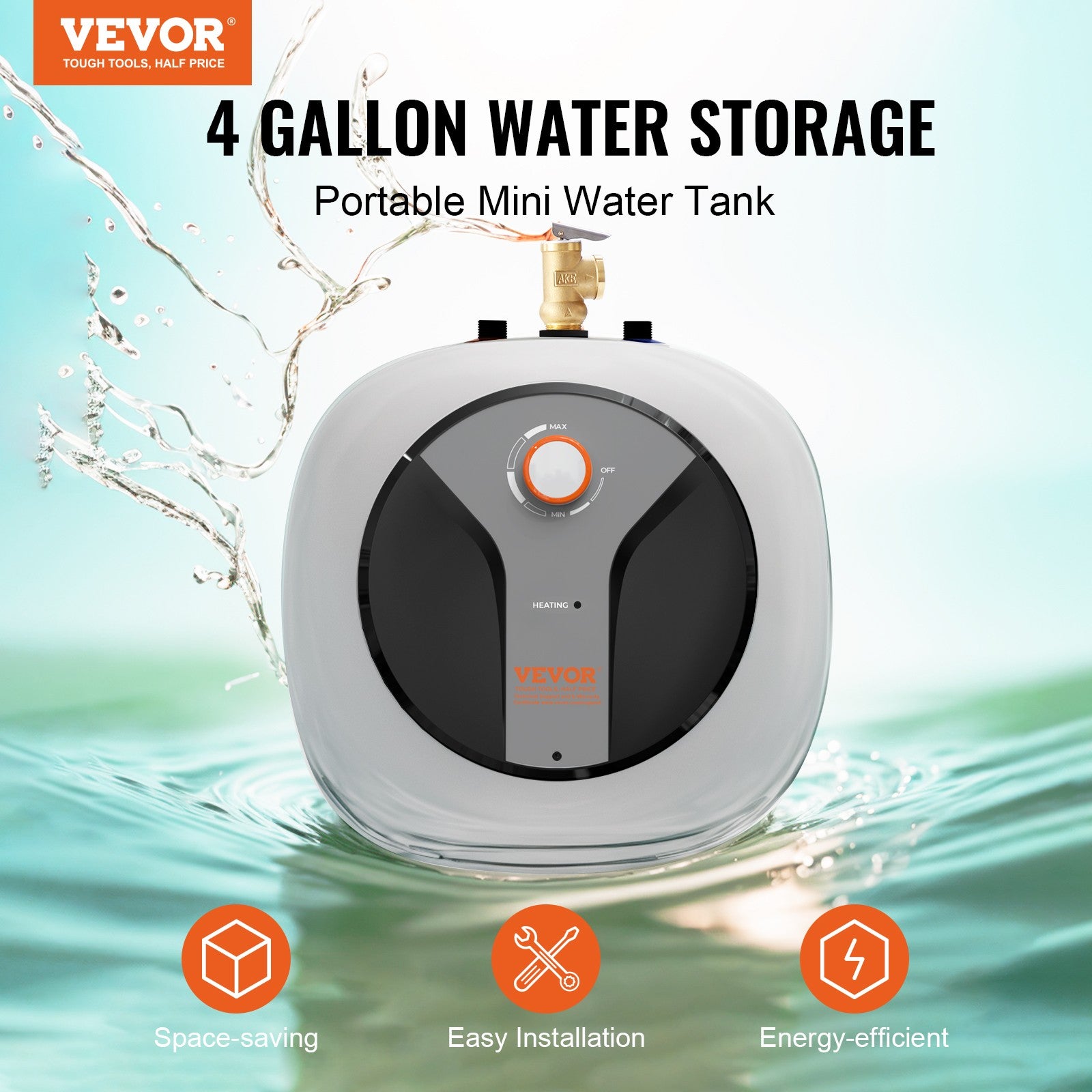 VEVOR 4 gal. Electric Mini Tank Hot Water Heater Shower Compact Storage Upgrade