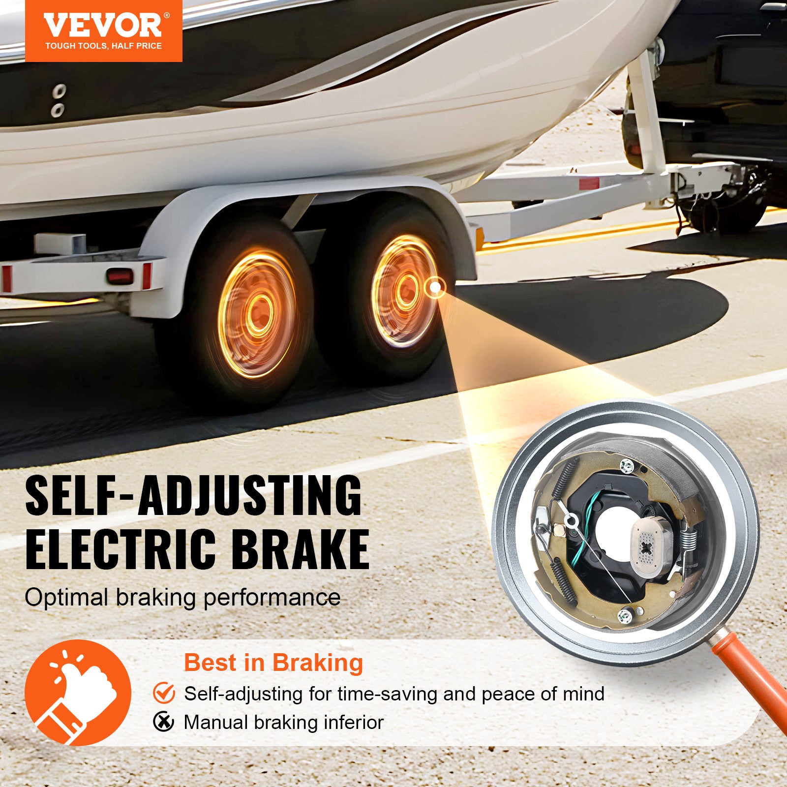 VEVOR Electric Trailer Brake 10"x2-1/4" Self-Adjusting Assembly 2 Pairs 3500 lbs