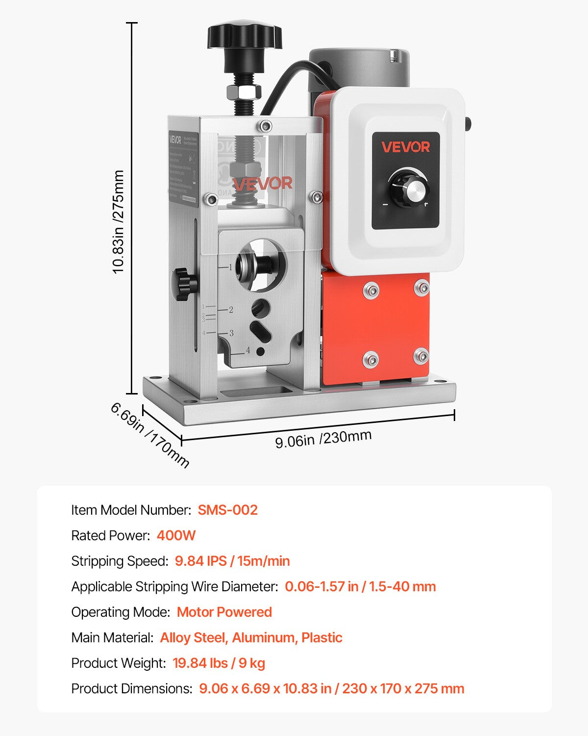 VEVOR Electric Wire Stripper Stripping Machine 0.06-1.57 in 400W 15 m/min