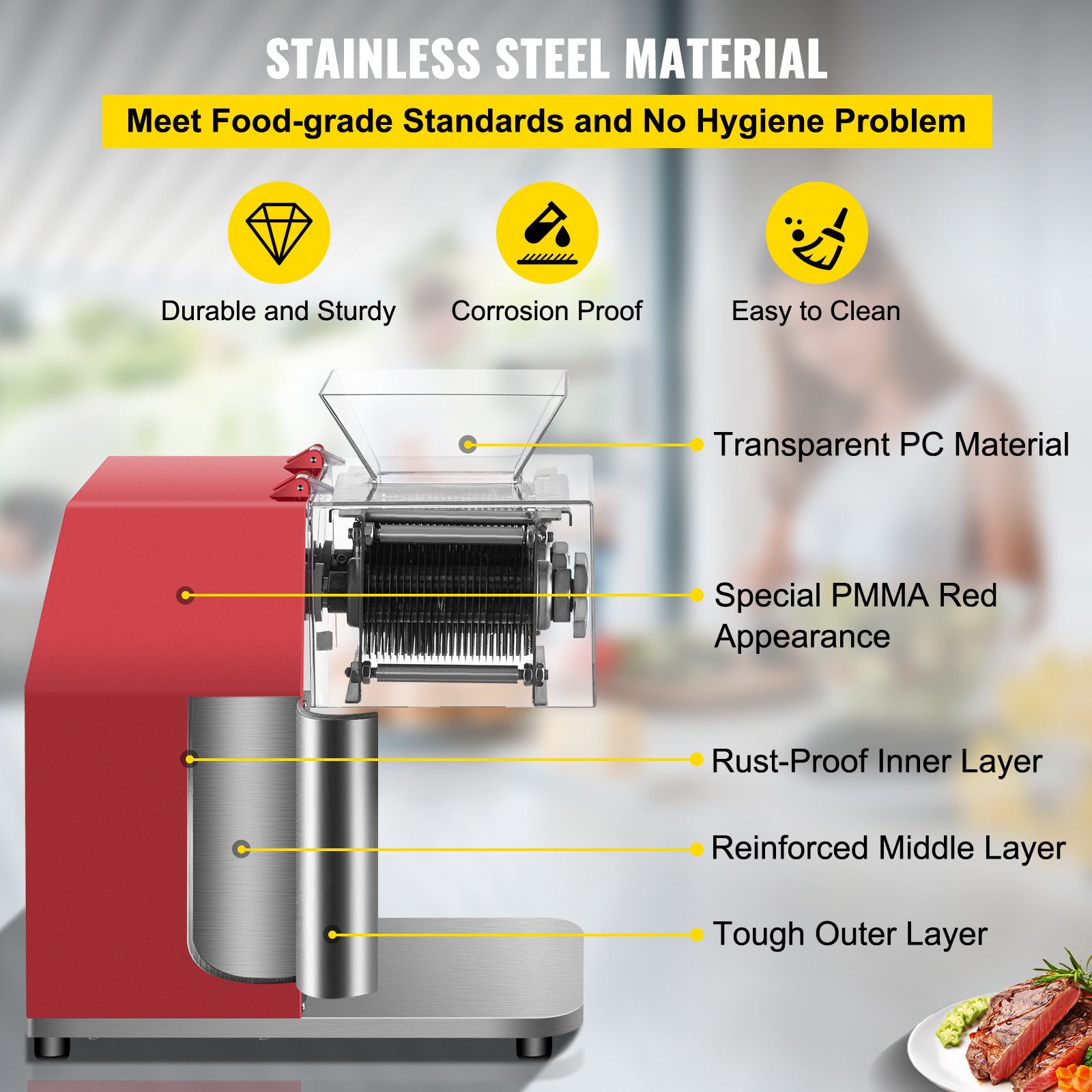 VEVOR Commercial Meat Cutter Slicer Meat Shredding Machine 551 Lbs/H 850W 3.5mm