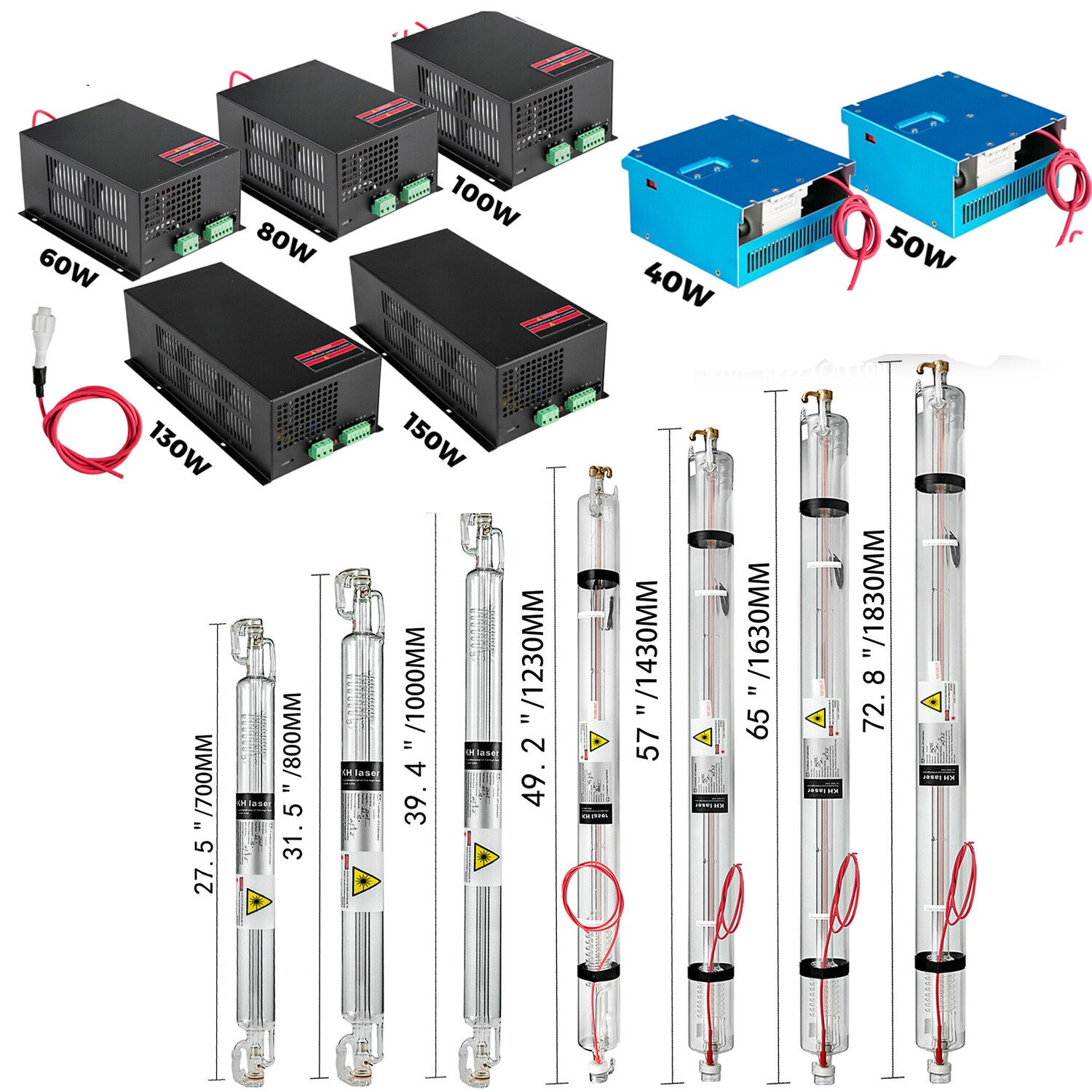 VEVOR CO2 laser tube 40W/50W/60W/80W/100W/130W suitable for CO2 laser engraving
