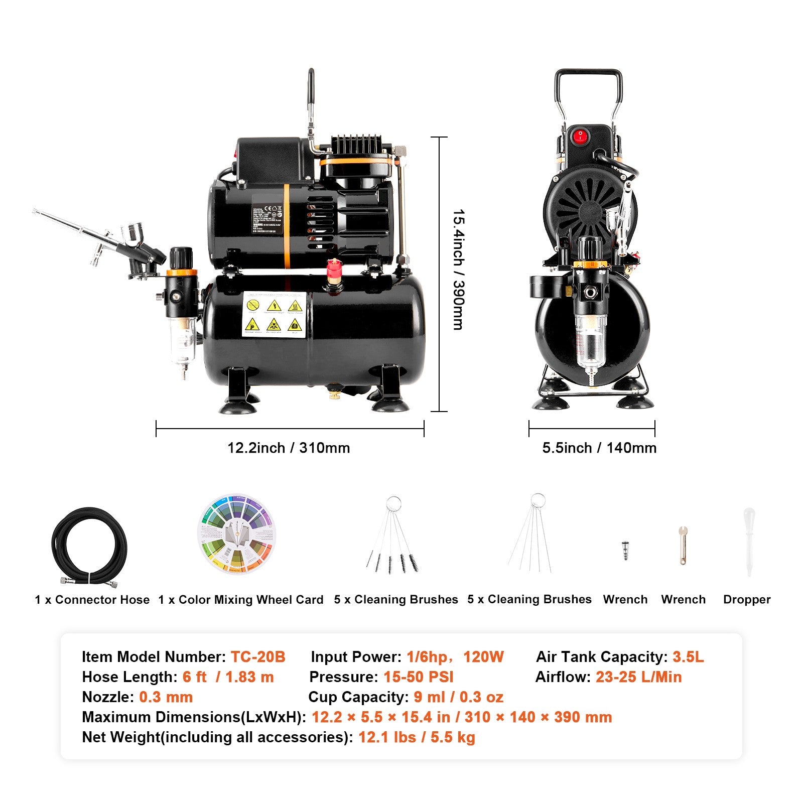 Uimoso Airbrush Kit Dual Fan Air Tank Compressor System Kit with 3.5L Air Tank