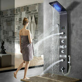 LED Shower Panel Tower Massage System Rain&Waterfall Jets Faucet Stainless Steel