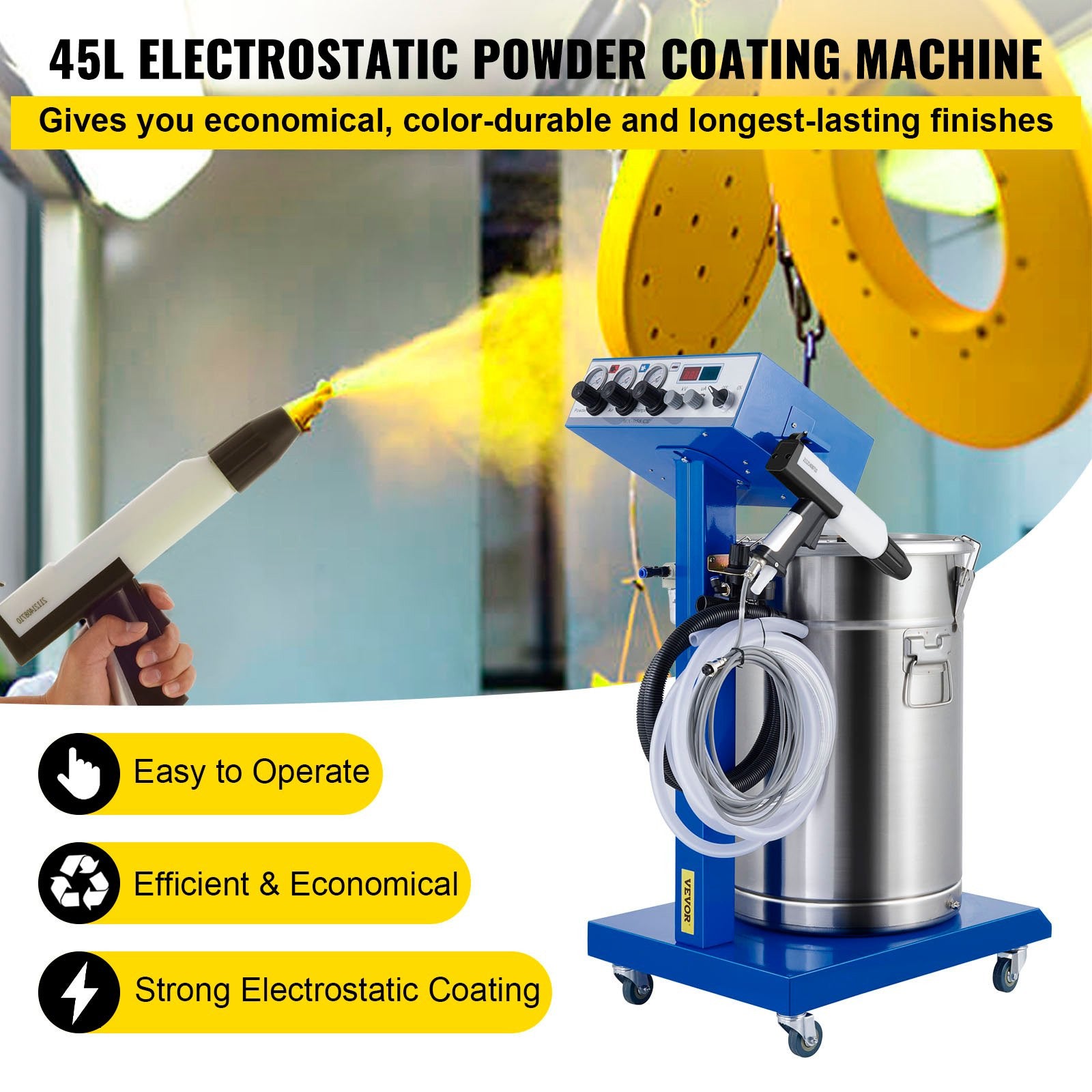 Powder Coating System Machine 45L Pro Electrostatic Sprayer for Perfect Finishes