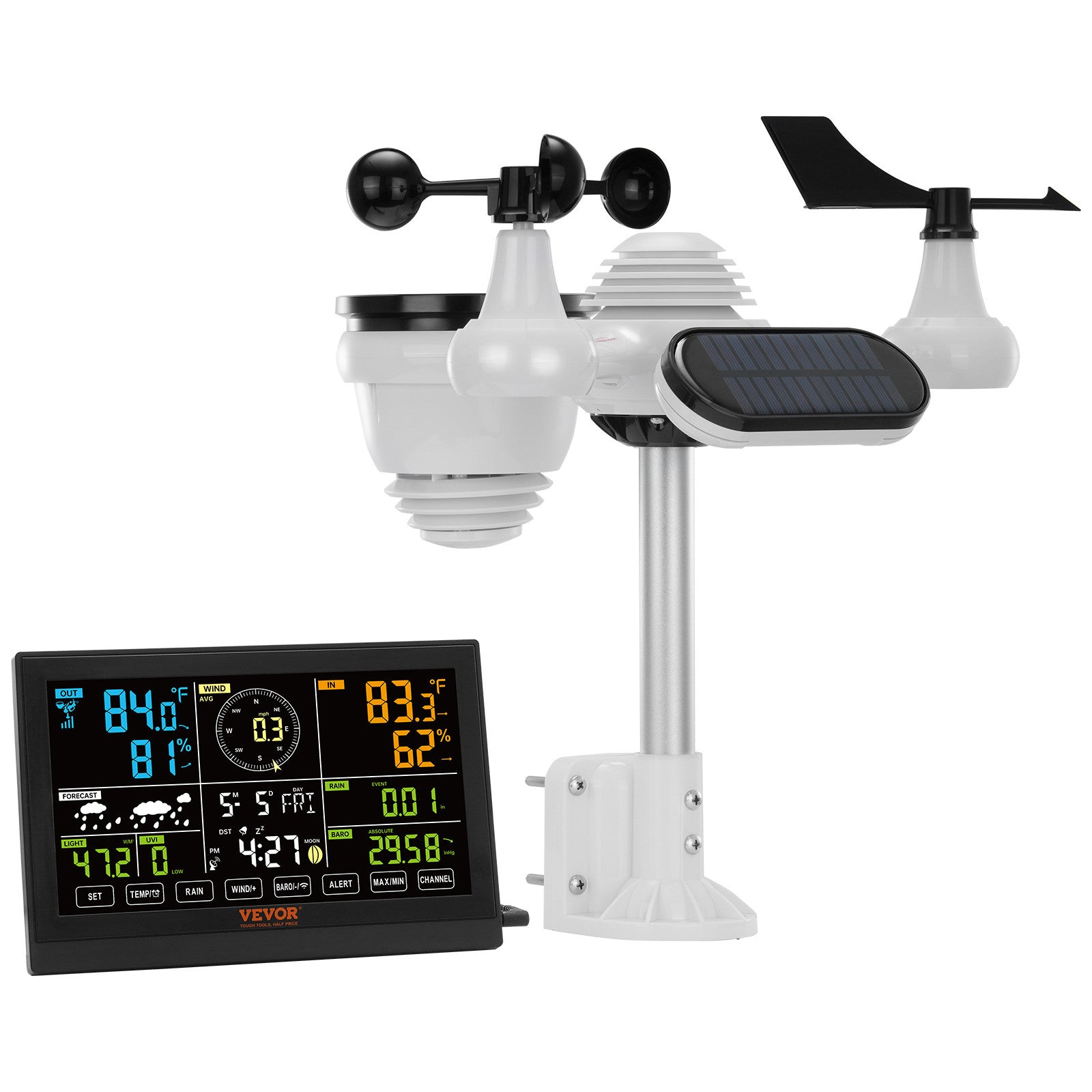7-in-1 Wireless Weather Station 7.5 in Display for Indoor Outdoor-NO WIFI