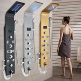 LED Shower Panel Tower Massage System Rain&Waterfall Jets Faucet Stainless Steel