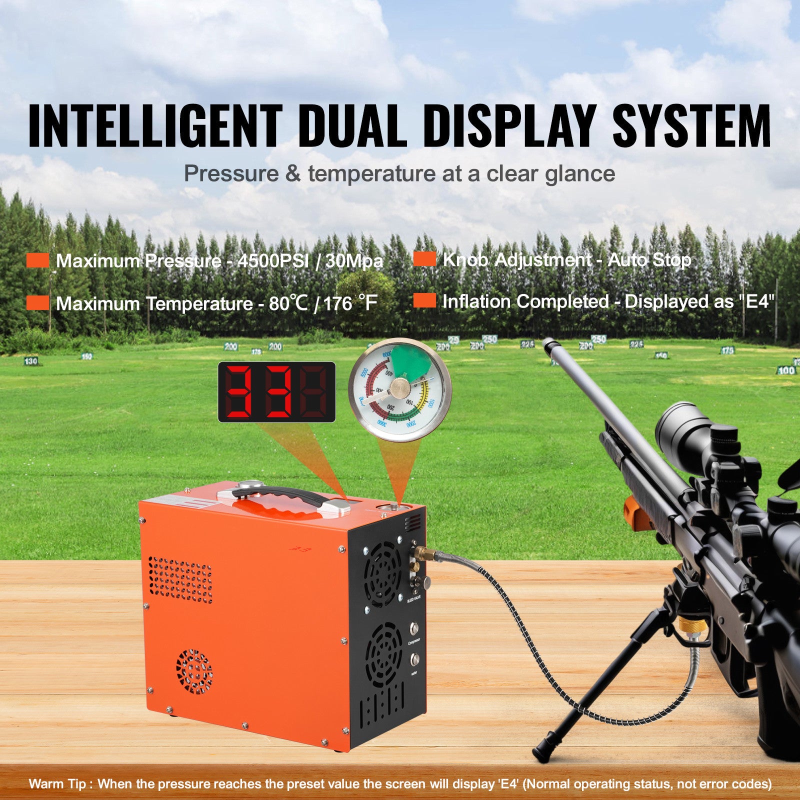 PCP Air Compressor 4500PSI/30Mpa Built-in Converter DC12V/AC120V Auto-Stop