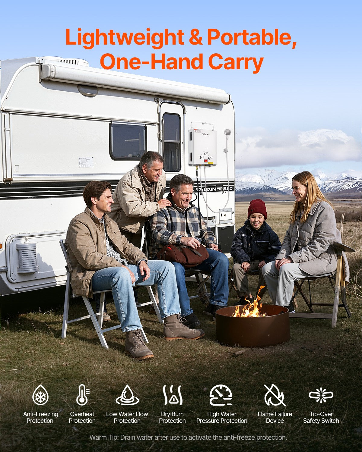 VEVOR Portable Propane Water Heater 5L Tankless with Water Pump for RV Camping