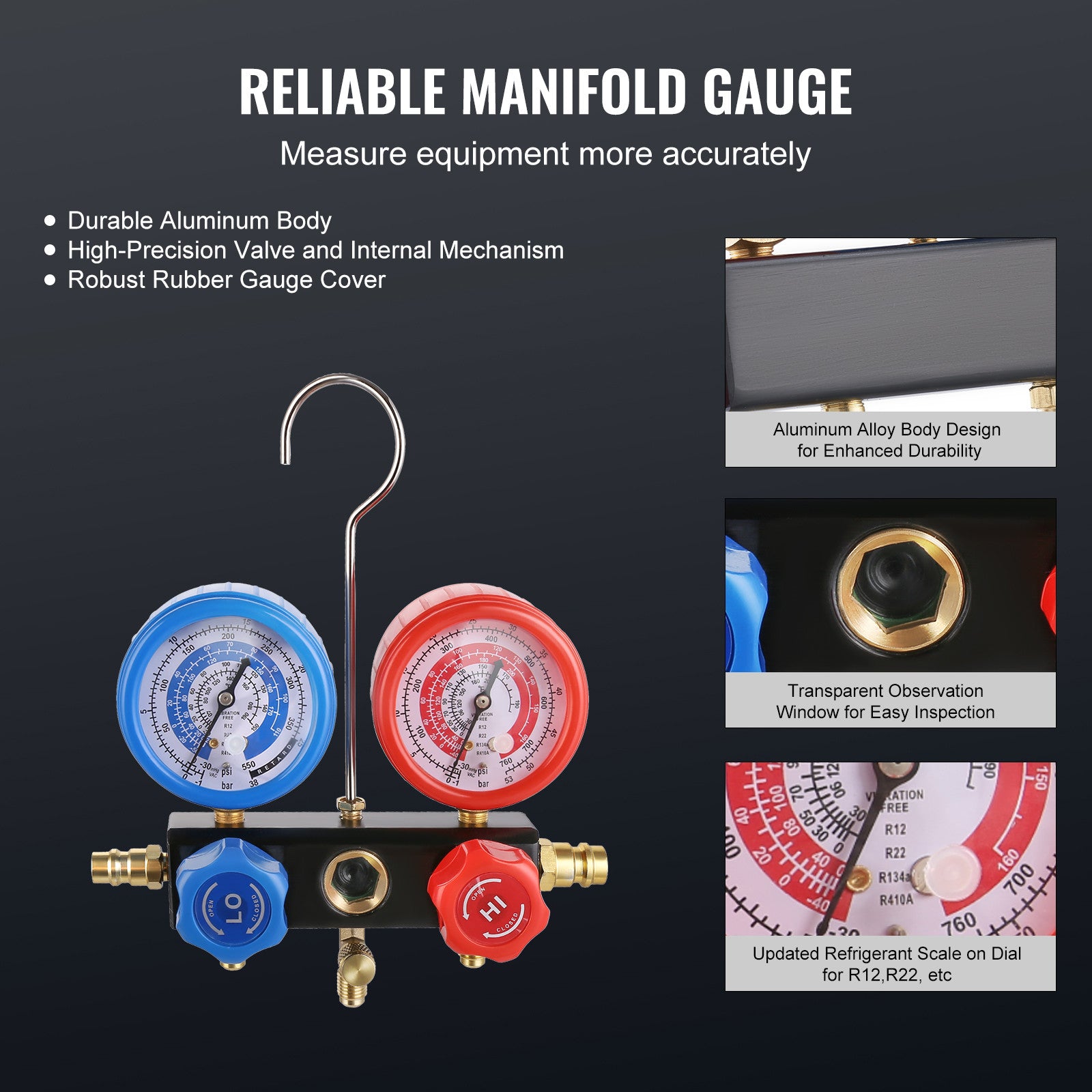 1/4 HP HVAC Vacuum Pump and Gauge Set 4 CFM Manifold Gauge Kit with Hose