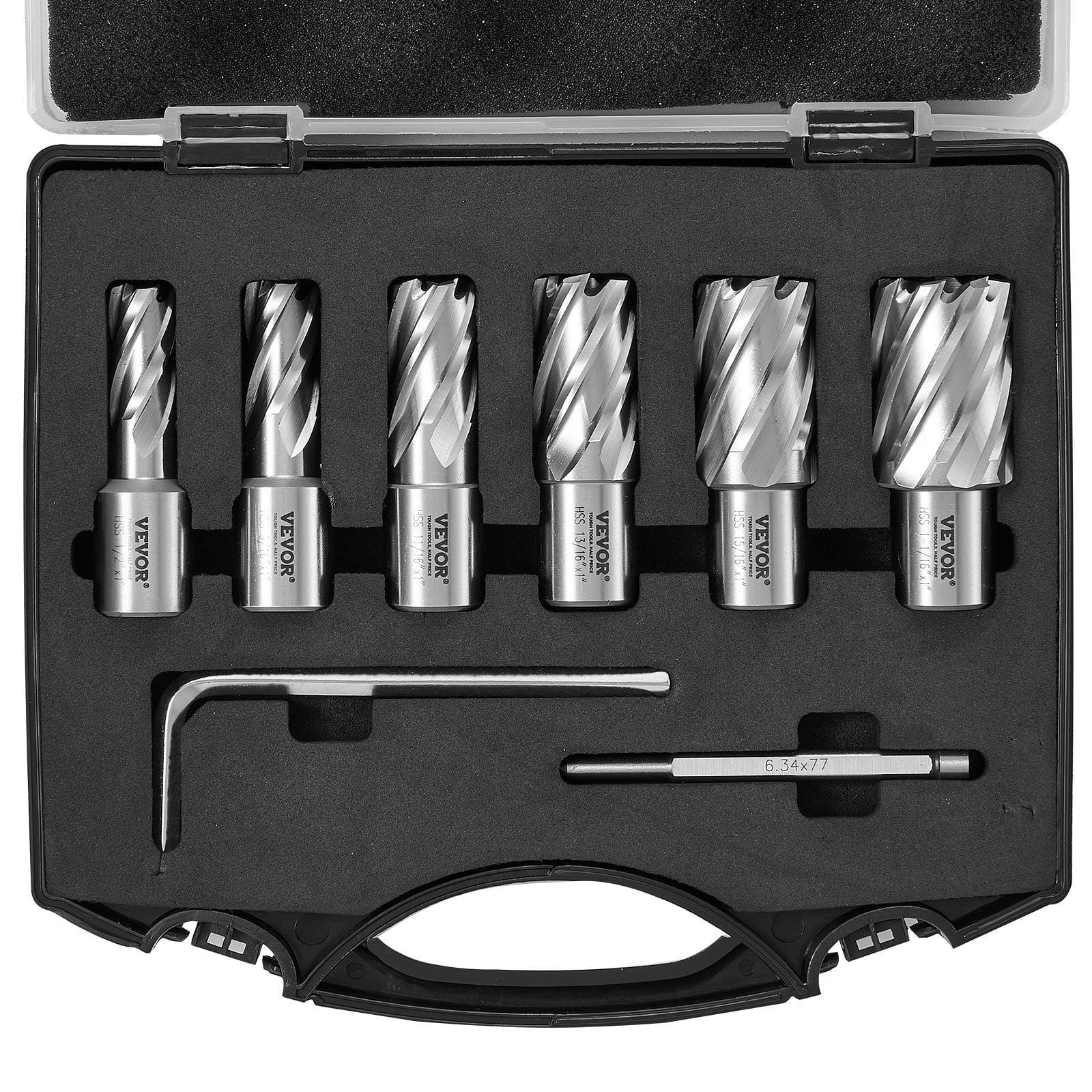 VEVOR Annular Cutter Set, 6 pcs Weldon Shank Mag Drill Bits, 1/2" to 1-1/16" Cut