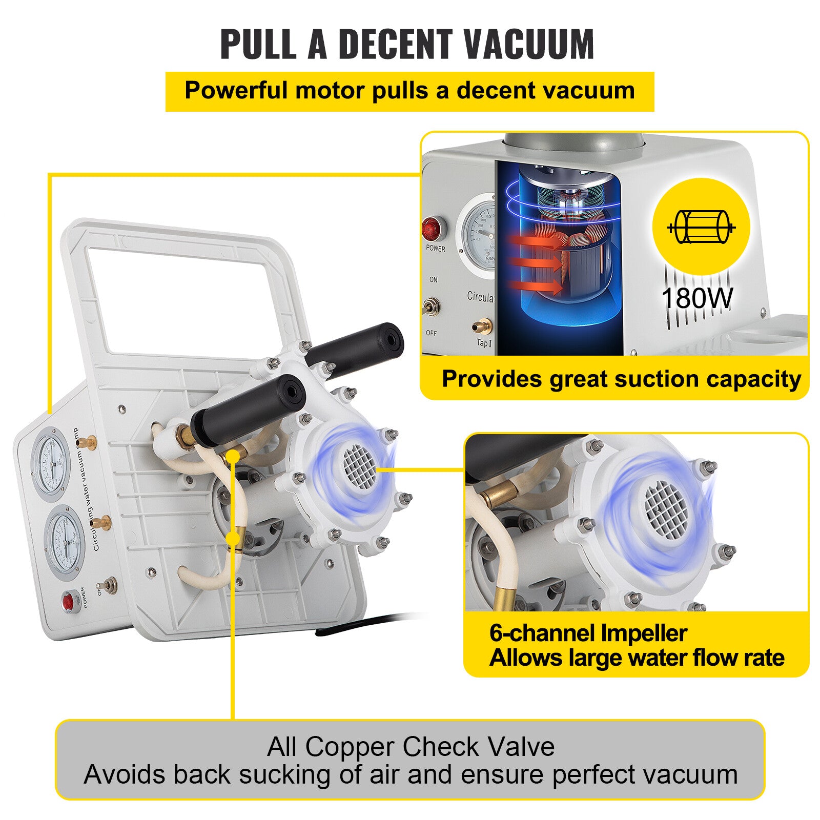 Circulating Water Vacuum Pump Air 60L/min Stainless 180W Lab Equipment