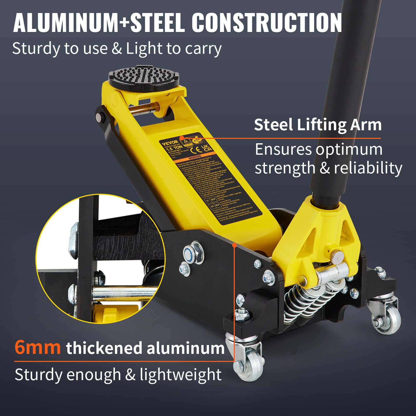 VEVOR Low Profile Floor Jack 1.5 Ton Aluminum Steel Racing Jack w/Dual Piston